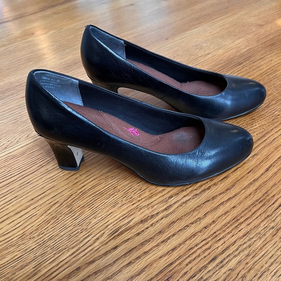 ⭐️ Ros Hommerson Valeda Chunky Low Heel Round Toe Black Kidskin Heel Size 6 - Picture 13 of 15